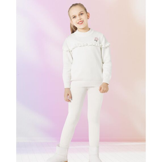 Adorel Mädchen Thermo Leggings Baumwolle Gefütterte Winter Warme Dicke Hosen Weiß 140-146 EU (Herstellergröße 150)