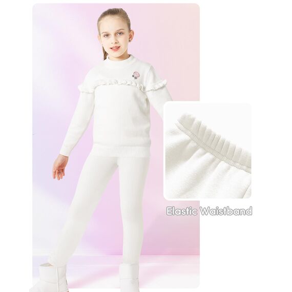 Adorel Mädchen Thermo Leggings Baumwolle Gefütterte Winter Warme Dicke Hosen Weiß 122-128 EU (Herstellergröße 130)