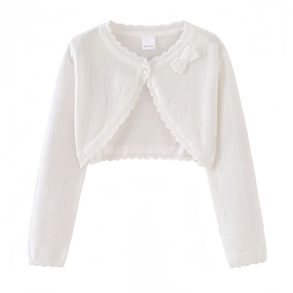 Proumhang Bolero Shrug Strickjacke für Mädchen Langärmelige Baumwollstrickpullover EIN-Knopf-Schal Jacke Sweatshirt Mäntel Chlidren Kleid Cover Up Für 3-10 Jahre Weiß 140