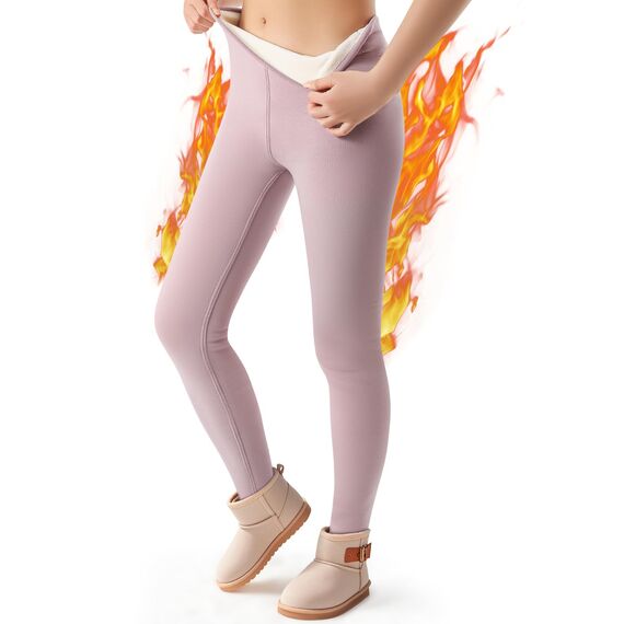 Aiseyi Thermoleggings Mädchen Eingedickt Thermo Leggings Baumwolle Gefütterte Leggings Kinder Winter Warm Leggings Winterhose Rosa 150