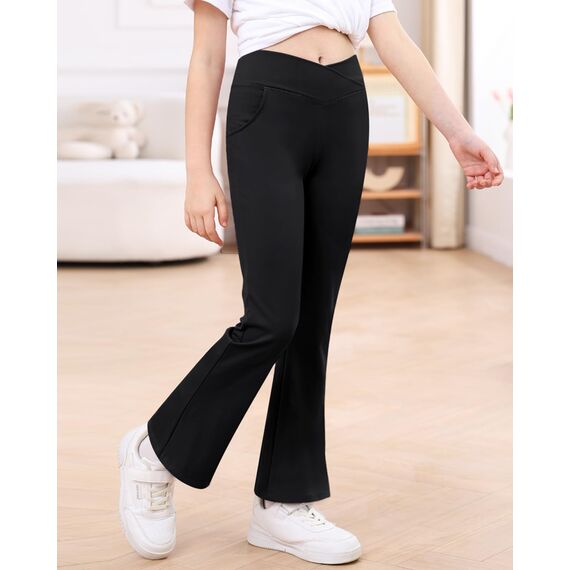 Domee Mädchen Leggings Schlaghose Flared Ausgestellte Leggings Sporthose Schwarze Nacht 152-158 (Herstellergröße 160)
