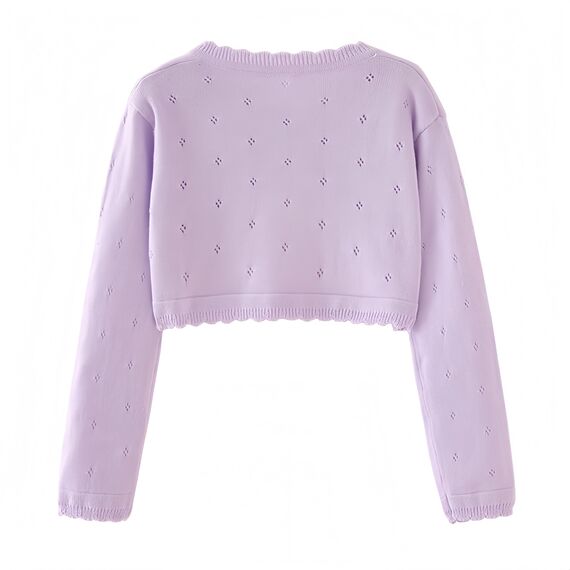 Proumhang Bolero Shrug Strickjacke für Mädchen Langärmelige Baumwollstrickpullover EIN-Knopf-Schal Jacke Sweatshirt Mäntel Chlidren Kleid Cover Up Für 3-10 Jahre Lila 120