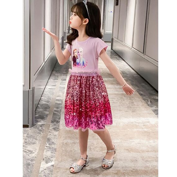 Renholin ELSA Kleider Shine Sommer Kleid Kurzarm Gefrorene Eiskönigin Prinzessin EIS Prinzessin Mädchen Kinder Party Rock