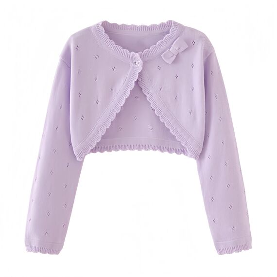 Proumhang Bolero Shrug Strickjacke für Mädchen Langärmelige Baumwollstrickpullover EIN-Knopf-Schal Jacke Sweatshirt Mäntel Chlidren Kleid Cover Up Für 3-10 Jahre Lila 140