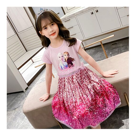 Renholin ELSA Kleider Shine Sommer Kleid Kurzarm Gefrorene Eiskönigin Prinzessin EIS Prinzessin Mädchen Kinder Party Rock