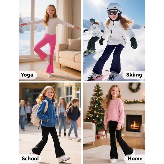 KEREDA Thermo Mädchen Leggings Schlaghose Kinder Flared Thermohose Gefüttert Warmes Winter Hosen Thermoleggings Mit Fleece 2er Pack