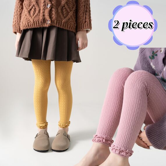 Silkglory Strumpfhosen Mädchen Nahtlose Kinder Leggings aus hautfreundlicher Baumwolle mit hervorragender Elastizität und zartem Spitzenbesatz – Strick Klassische Tights,2 Stück,2-3 Jahre