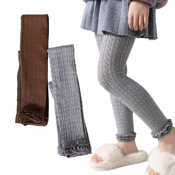 Silkglory Strumpfhosen Mädchen Nahtlose Kinder Leggings aus hautfreundlicher Baumwolle mit hervorragender Elastizität und zartem Spitzenbesatz – Strick Klassische Tights,2 Stück,2-3 Jahre