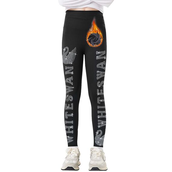 Tilozs Mädchen Thermoleggings Gefütterte Winter Hosen Warm High Waist Elastisch Sport Leggings Kinder mit Diamantdruck, Von Gänsen, 122-128(Herstellergröße: 130)