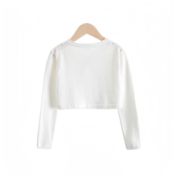 Proumhang Bolero Shrug Strickjacke für Mädchen Langärmelige Baumwollstrickpullover EIN-Knopf-Schal Jacke Sweatshirt Mäntel Chlidren Kleid Cover Up Für 3-10 Jahre Weiß 160