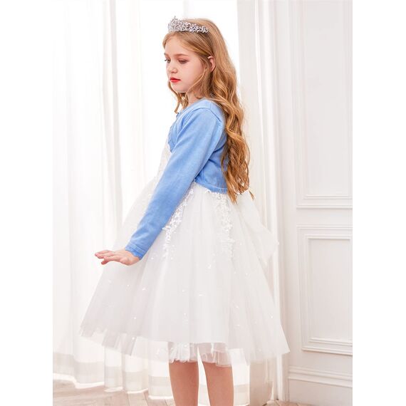 trudge Mädchen Bolero Festlich Baumwolle Strickjacke Langarm Kinder Cardigan Kommunion Tauf Hochzeit Himmelblau 146/9-10 Jahre