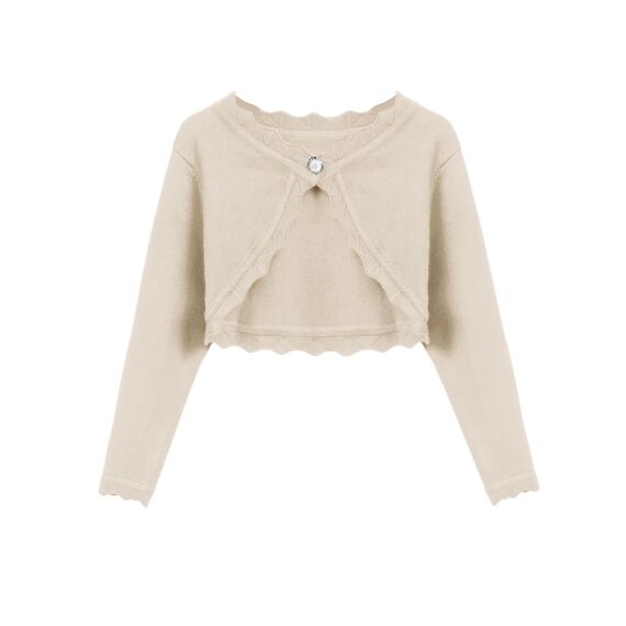 trudge Mädchen Strickjacke Langarm Bolero Jacke Kinder Shrug Top Elegante Festlich Schulterjacke Frühling Kurz Cardigan mit Knöpfe Khaki 160