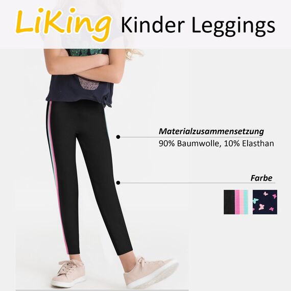 LiKing Kinder Mädchen Leggings Hosen Blumenmuster Stretch aus Baumwolle 4539-C-146/152-2