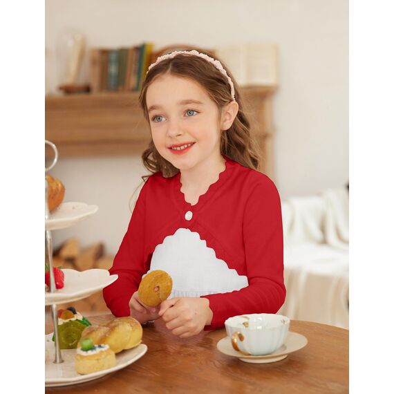 trudge Bolero Mädchen Festlich Bolerojacke Shrug Langarm Schulterjacke Strickjacke Kurz Cardigan Kommunion Hochzeit Schulanfang Rot 146/9-10 Jahre