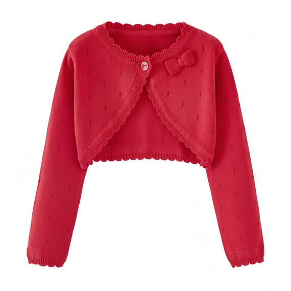 Proumhang Bolero Shrug Strickjacke für Mädchen Langärmelige Baumwollstrickpullover EIN-Knopf-Schal Jacke Sweatshirt Mäntel Chlidren Kleid Cover Up Für 3-10 Jahre Rot 140