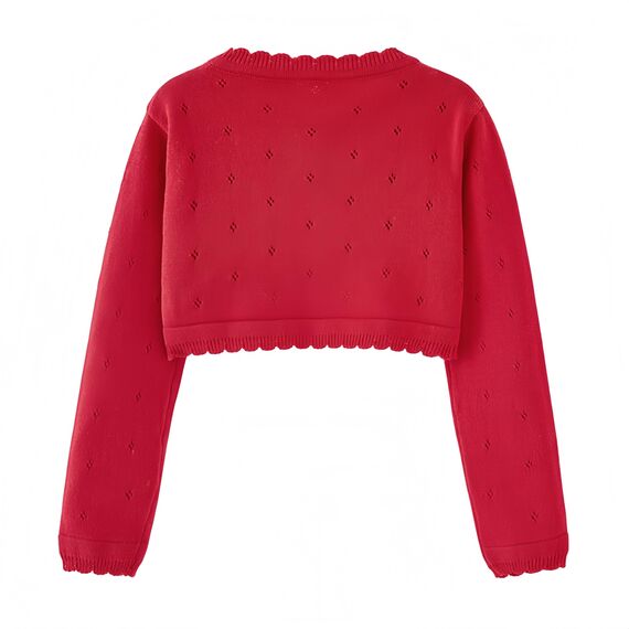 Proumhang Bolero Shrug Strickjacke für Mädchen Langärmelige Baumwollstrickpullover EIN-Knopf-Schal Jacke Sweatshirt Mäntel Chlidren Kleid Cover Up Für 3-10 Jahre Rot 150