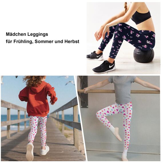 LiKing Kinder Mädchen Leggings Hosen Blumenmuster Stretch aus Baumwolle 4539-B-146/152-3