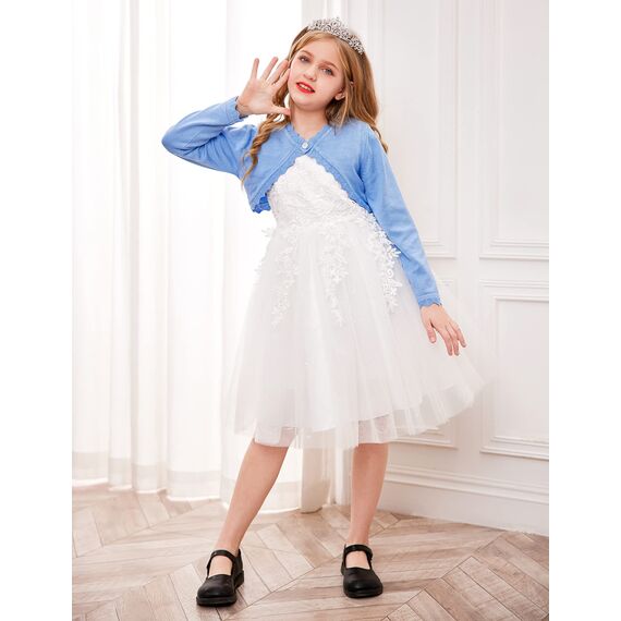trudge Mädchen Strickjacke Basic Bolero Kinder Lange Ärmel Schulterjacke Bolerojäckche kurz Zum Kommunionkleid Taufkleid