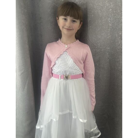 trudge Bolero Mädchen Festlich Bolerojacke Shrug Langarm Schulterjacke Strickjacke Kurz Cardigan Kommunion Hochzeit Schulanfang Rosa 150