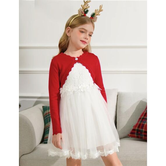 trudge Mädchen Bolero Kurze Strickjacke Festlich Kurz Cardigan Elegant Schulterjacke Rot 116/5-6 Jahre