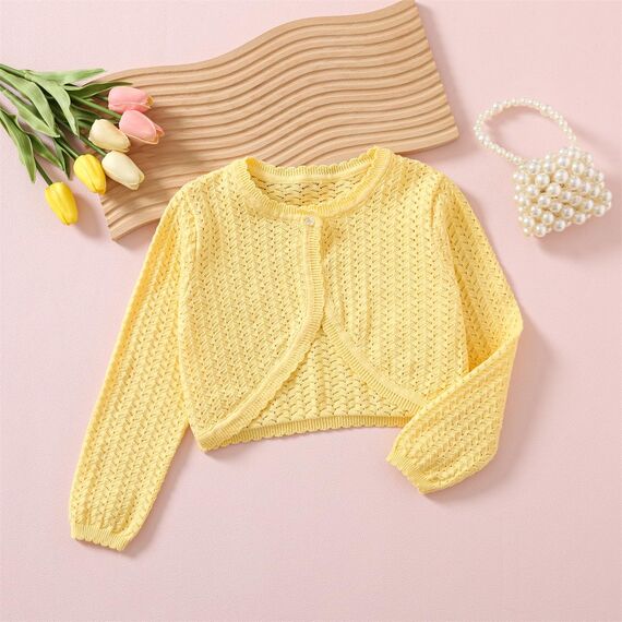 Yealoo Bolero Mädchen mit Lochmuster gestrickt Baumwolle Strickjacke Kinder Bolerojacke Schulterjacke Kommunionkleid