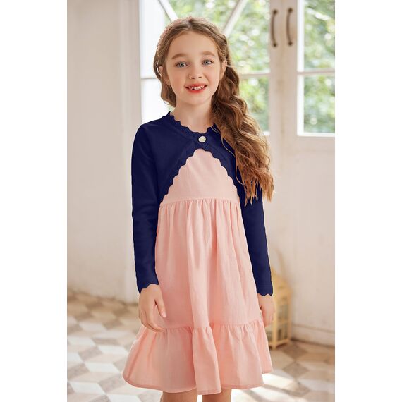 trudge Mädchen Strickjacke Basic Bolero Kinder Lange àrmel Schulterjacke Bolerojäckche kurz Zum Kommunionkleid Taufkleid, Navy Blau, 140