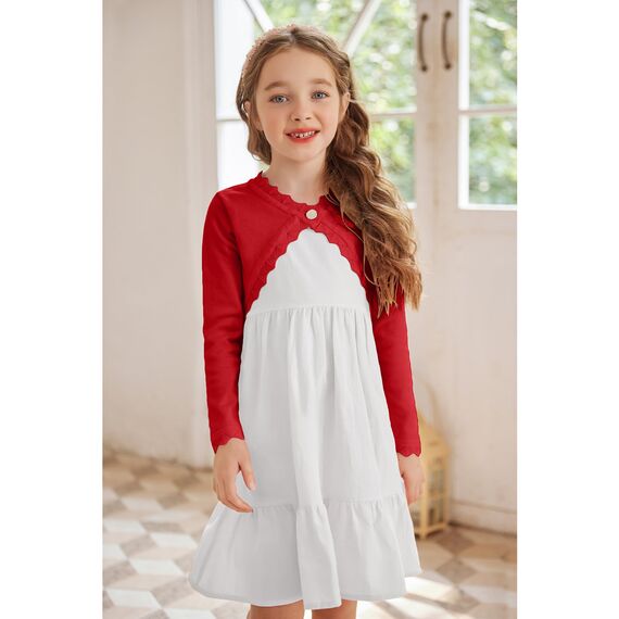 trudge Bolero Mädchen Festlich Bolerojacke Shrug Langarm Schulterjacke Strickjacke Kurz Cardigan Kommunion Hochzeit Schulanfang Rot 146/9-10 Jahre