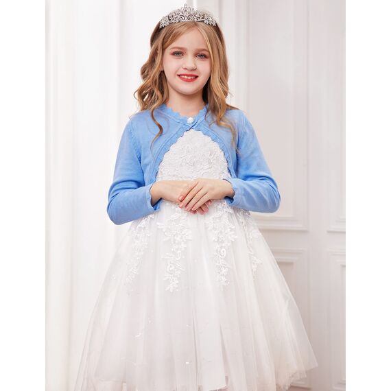 trudge Madchen Bolero Baumwolle Langarm Front offnen Strickjacke Oberbekleidung Abend Hochzeit Himmelblau 130