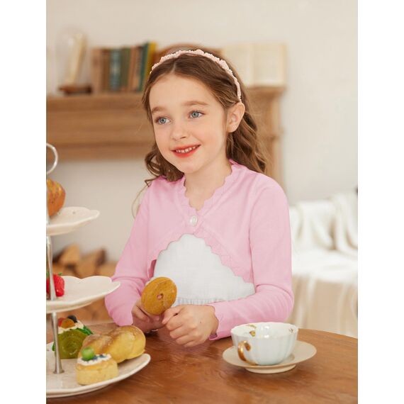 trudge Mädchen Bolero Festlich Baumwolle Strickjacke Langarm Kinder Cardigan Kommunion Tauf Hochzeit Rosa 120