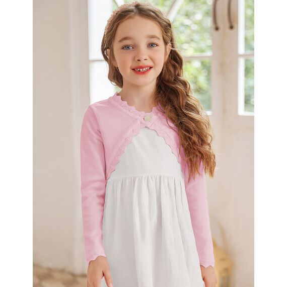 trudge Mädchen Bolero Festlich Baumwolle Strickjacke Langarm Kinder Cardigan Kommunion Tauf Hochzeit Rosa 120