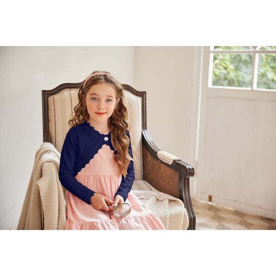 trudge Mädchen Strickjacke Basic Bolero Kinder Lange àrmel Schulterjacke Bolerojäckche kurz Zum Kommunionkleid Taufkleid, Navy Blau, 110