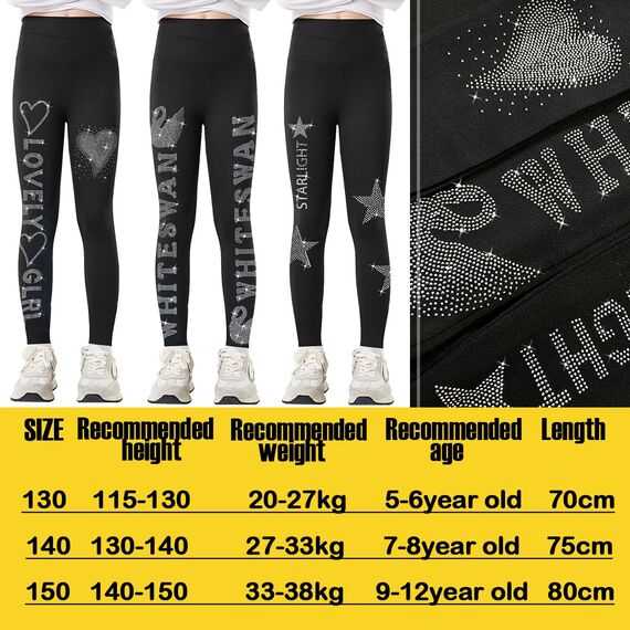 Tilozs Mädchen Thermoleggings Gefütterte Winter Hosen Warm High Waist Elastisch Sport Leggings Kinder mit Diamantdruck, Von Gänsen, 134-140(Herstellergröße: 140)