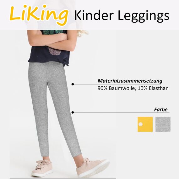 LiKing Kinder Mädchen Leggings Hosen Blumenmuster Stretch aus Baumwolle 4539-A-146/152-2