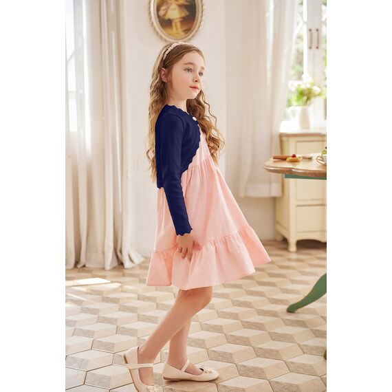 trudge Mädchen Strickjacke Basic Bolero Kinder Lange àrmel Schulterjacke Bolerojäckche kurz Zum Kommunionkleid Taufkleid, Navy Blau, 120