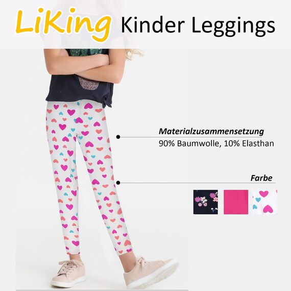 LiKing Kinder Mädchen Leggings Hosen Blumenmuster Stretch aus Baumwolle 4539-B-110/116-3