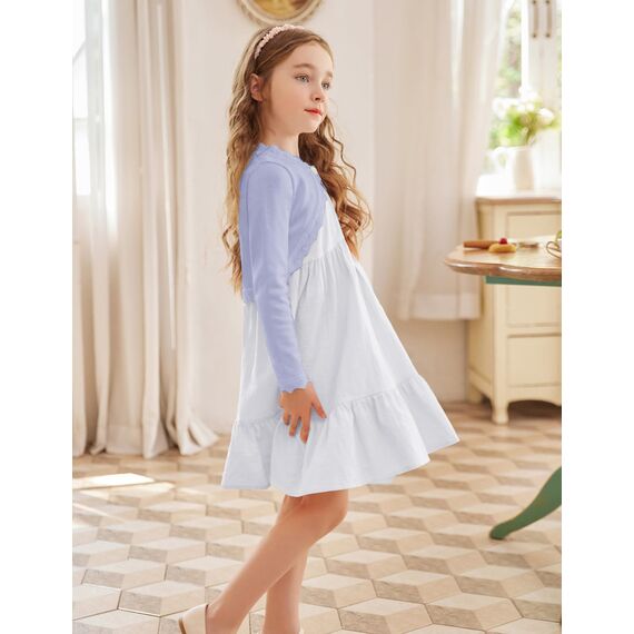 trudge Mädchen Bolero Jacke Langarm Strickjacke Kinder Shrug Top Elegante Festlich Schulterjacke Frühling Kurz Cardigan mit Knöpfe Lila 146/9-10 Jahre
