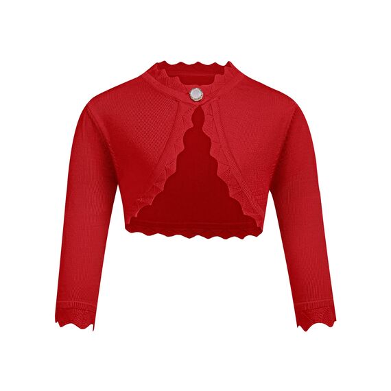 trudge Mädchen Strickjacke Basic Bolero Kinder Langarm Schulterjacke Bolerojäckche Top zum Partykleid Kommunionkleid Taufkleid Rot 128/7-8 Jahre