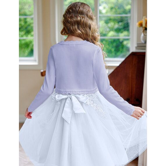 trudge Mädchen Bolero Jacke Langarm Strickjacke Kinder Shrug Top Elegante Festlich Schulterjacke Frühling Kurz Cardigan mit Knöpfe Lila 134/8-9 Jahre