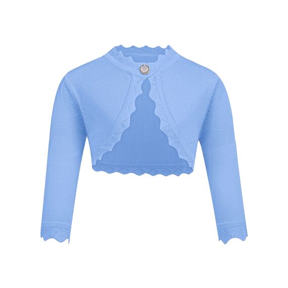 trudge Mädchen Bolero Festlich Baumwolle Strickjacke Langarm Kinder Cardigan Kommunion Tauf Hochzeit Himmelblau 146/9-10 Jahre