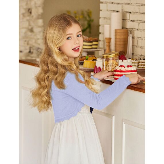 trudge Mädchen Bolero Jacke Langarm Strickjacke Kinder Shrug Top Elegante Festlich Schulterjacke Frühling Kurz Cardigan mit Knöpfe Lila 122/6-7Jahre