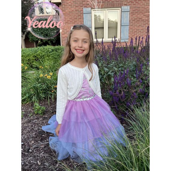 Yealoo Bolero Mädchen mit Lochmuster gestrickt Baumwolle Strickjacke Kinder Bolerojacke Kommunionkleid Rundhals Langarm