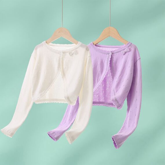 Yealoo Bolero Mädchen Lange Ärmel Strickjacke Kinder Bolerojacke Schulterjacke Kommunionkleid Baumwolle mit Schleife