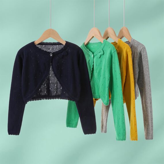 Yealoo Bolero Mädchen Lange Ärmel Strickjacke Kinder Bolerojacke Schulterjacke Kommunionkleid Baumwolle mit Schleife