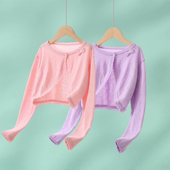 Yealoo Bolero Mädchen Lange Ärmel Strickjacke Kinder Bolerojacke Schulterjacke Kommunionkleid Baumwolle mit Schleife