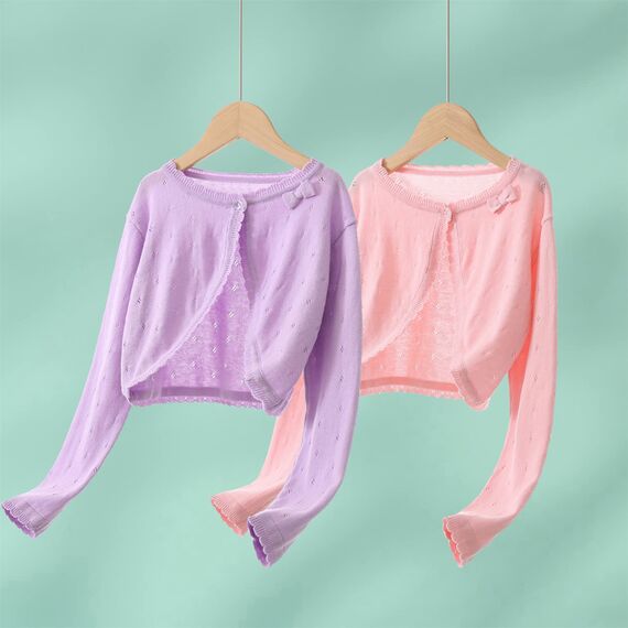 Yealoo Bolero Mädchen Lange Ärmel Strickjacke Kinder Bolerojacke Schulterjacke Kommunionkleid Baumwolle mit Schleife
