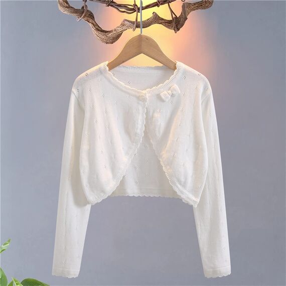 Yealoo Bolero Mädchen Lange Ärmel Strickjacke Kinder Bolerojacke Schulterjacke Kommunionkleid Baumwolle mit Schleife
