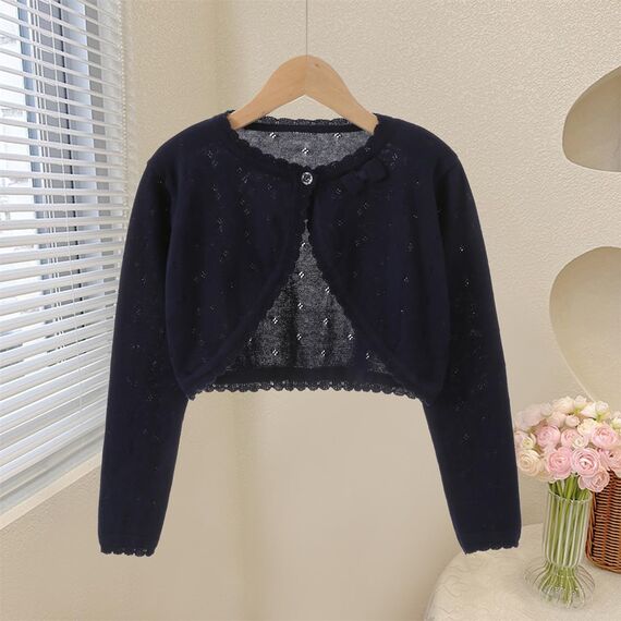 Yealoo Bolero Mädchen Lange Ärmel Strickjacke Kinder Bolerojacke Schulterjacke Kommunionkleid Baumwolle mit Schleife