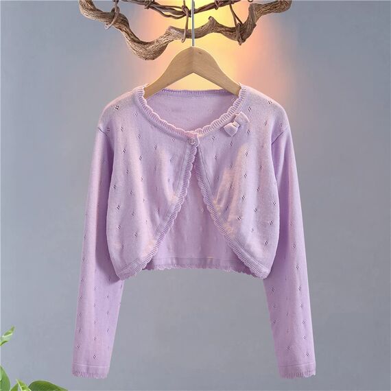Yealoo Bolero Mädchen Lange Ärmel Strickjacke Kinder Bolerojacke Schulterjacke Kommunionkleid Baumwolle mit Schleife