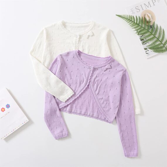 Yealoo Bolero Mädchen Lange Ärmel Strickjacke Kinder Bolerojacke Schulterjacke Kommunionkleid Baumwolle mit Schleife