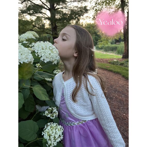 Yealoo Bolero Mädchen mit Lochmuster gestrickt Baumwolle Strickjacke Kinder Bolerojacke Schulterjacke Rundhals Langarm